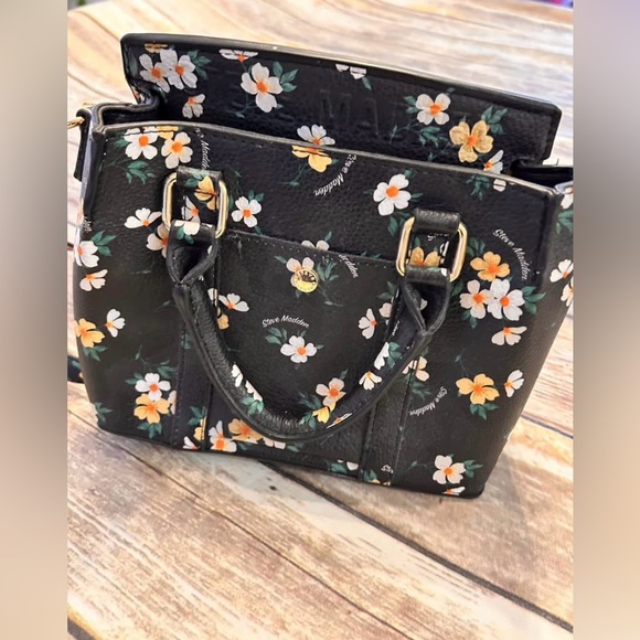 Steve Madden Handbags - Steve Madden Black Floral Mini Satchel with Gold Hardware